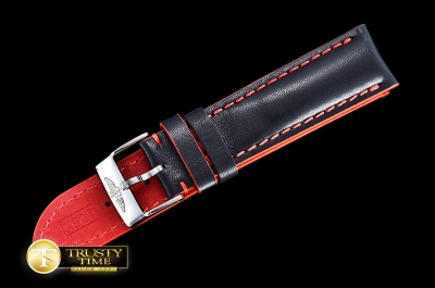 BRACC010 - Breitling Gloss Black Red Stitch Leather Strap