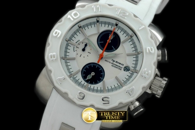 NU003C - Mens Automatic Chrono SS/RU White Jap Quartz Chrono