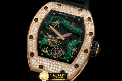 RM046B - Dragon Tourbillon RG/RU Black/Green Asian 21J